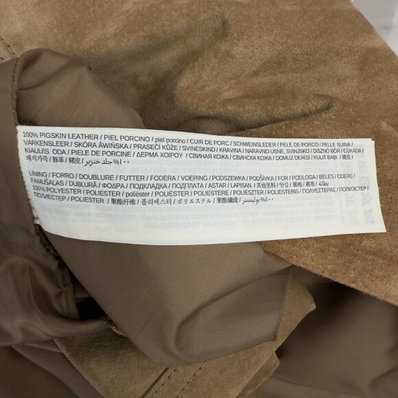 MANGO Genuine Suede Leather Tan Camel Stud Front Belt Loops Lined Mini Skirt S - Picture 7 of 9